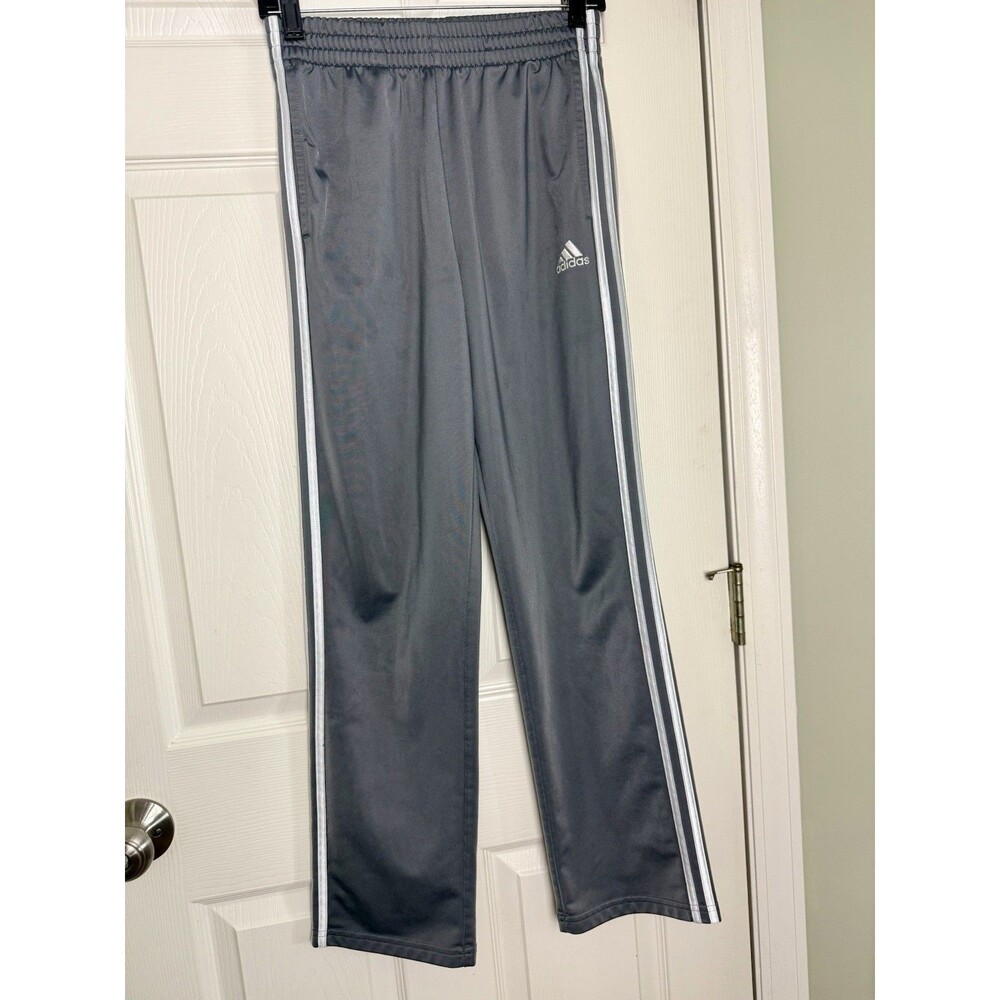 ADIDAS Unisex Youth Track Pants Gray 3 White Stripe Jogger L 14/16 Athletic Wear